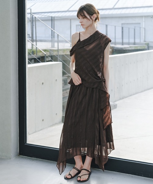 tageechita（タジチタ）の「【tageechita】フェザーライクジャカードアシンメトリースカート（スカート・レディース・ブラウン・S/L/M）」の14枚目の写真
