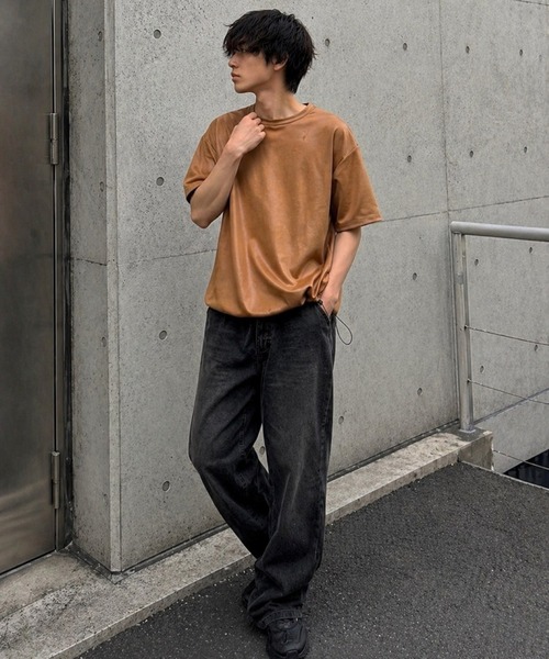 VIBGYOR(ヴィブジョー)の「【Bls】 【ZM】【Bling Leads】フェイクレザ- ドローストリングTEE(BL)(Tシャツ/カットソー・メンズ・ダークブラウン/ホワイト/ブラウン・LARGE/MEDIUM)」の5枚目の写真
