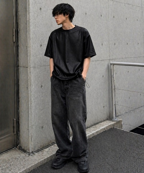 VIBGYOR(ヴィブジョー)の「【Bls】 【ZM】【Bling Leads】フェイクレザ- ドローストリングTEE(BL)(Tシャツ/カットソー・メンズ・ダークブラウン/ホワイト/ブラウン・LARGE/MEDIUM)」の7枚目の写真