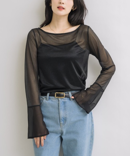 NEUNA（ヌナ）の「フレアスリーブボートネックシアートップス（Tシャツ/カットソー・レディース・グレー/ブラック/アイボリー・FREE）」の10枚目の写真