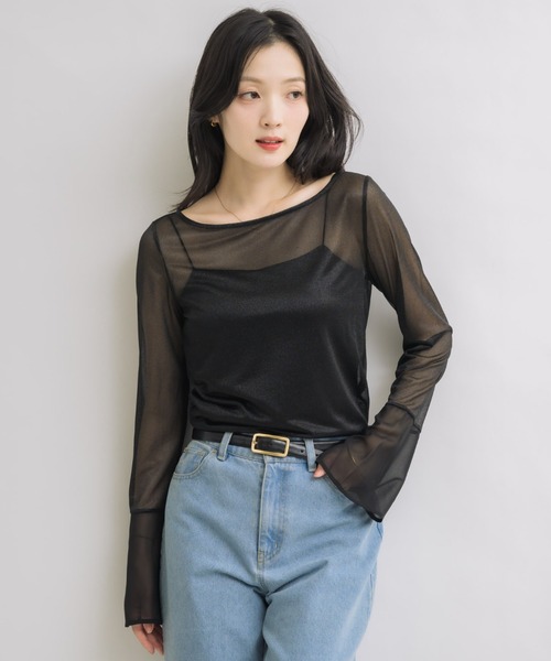 NEUNA（ヌナ）の「フレアスリーブボートネックシアートップス（Tシャツ/カットソー・レディース・グレー/ブラック/アイボリー・FREE）」の13枚目の写真