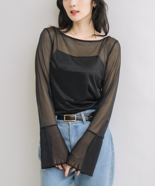NEUNA（ヌナ）の「フレアスリーブボートネックシアートップス（Tシャツ/カットソー・レディース・グレー/ブラック/アイボリー・FREE）」の11枚目の写真