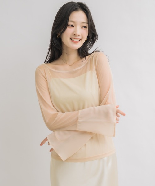 NEUNA（ヌナ）の「フレアスリーブボートネックシアートップス（Tシャツ/カットソー・レディース・グレー/ブラック/アイボリー・FREE）」の15枚目の写真
