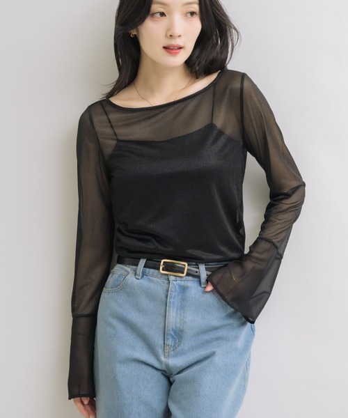 NEUNA（ヌナ）の「フレアスリーブボートネックシアートップス（Tシャツ/カットソー・レディース・グレー/ブラック/アイボリー・FREE）」の9枚目の写真
