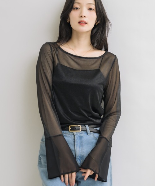 NEUNA（ヌナ）の「フレアスリーブボートネックシアートップス（Tシャツ/カットソー・レディース・グレー/ブラック/アイボリー・FREE）」の12枚目の写真