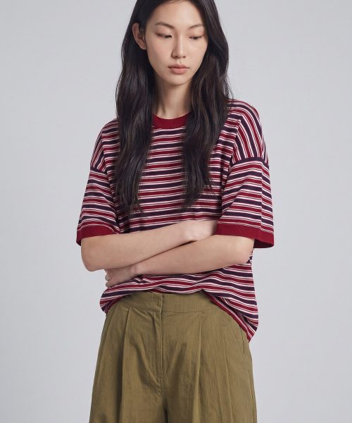 STUDIO TOMBOY（スタジオトムボーイ）の「カラー ストライプ 半袖 ニット _ワイン_9106352212（ニット/セーター・レディース・バーガンディー・OS）」の8枚目の写真