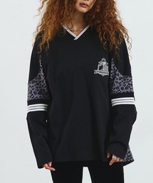 OKIRAKU（オキラク）の「OKIRAKU×ROSEBUD/LEOPARD PANEL FOOTBALL TOP（Tシャツ/カットソー）」