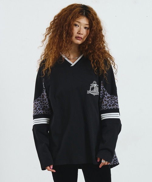ROSE BUD(ローズバッド)の「OKIRAKU×ROSEBUD/LEOPARD PANEL FOOTBALL TOP(Tシャツ/カットソー・レディース・ブラック/オフホワイト・ONE SIZE)」の22枚目の写真