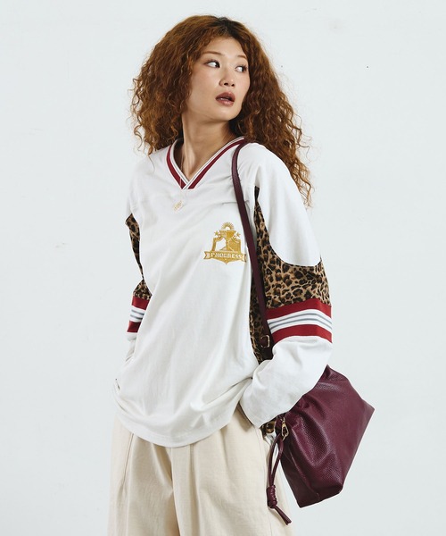 ROSE BUD(ローズバッド)の「OKIRAKU×ROSEBUD/LEOPARD PANEL FOOTBALL TOP(Tシャツ/カットソー・レディース・ブラック/オフホワイト・ONE SIZE)」の14枚目の写真