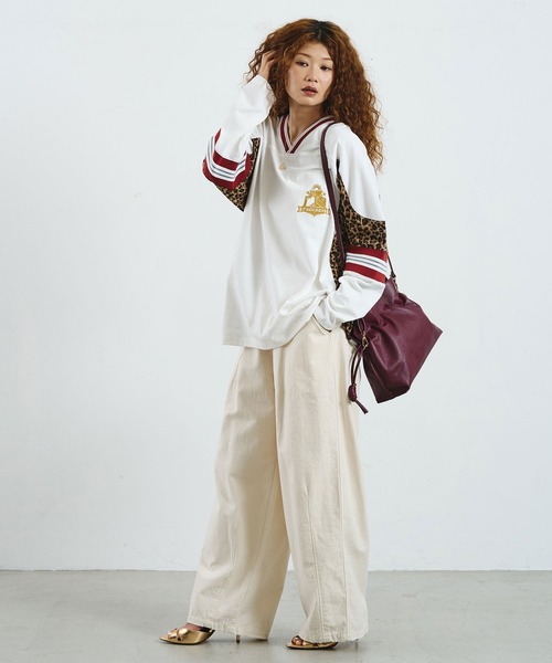 ROSE BUD(ローズバッド)の「OKIRAKU×ROSEBUD/LEOPARD PANEL FOOTBALL TOP(Tシャツ/カットソー・レディース・ブラック/オフホワイト・ONE SIZE)」の17枚目の写真