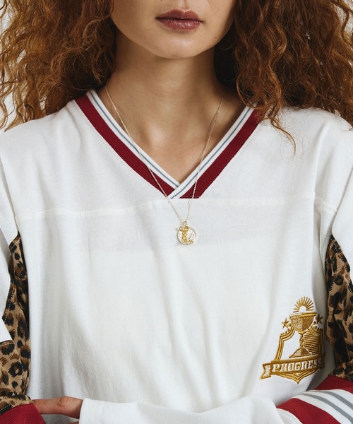 ROSE BUD(ローズバッド)の「OKIRAKU×ROSEBUD/LEOPARD PANEL FOOTBALL TOP(Tシャツ/カットソー・レディース・ブラック/オフホワイト・ONE SIZE)」の18枚目の写真
