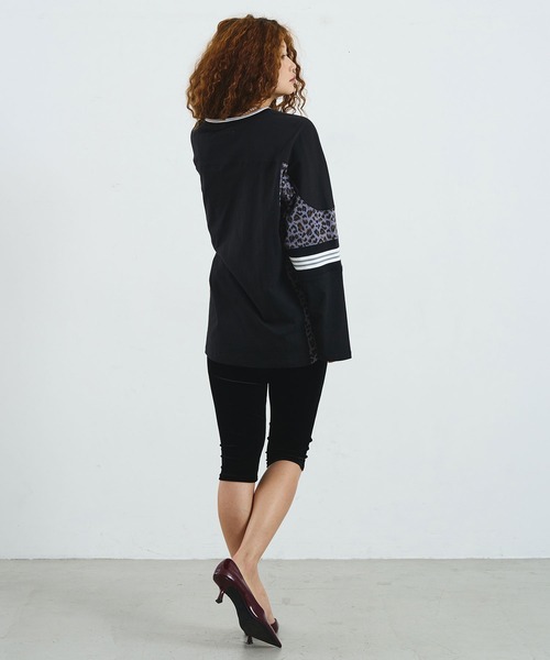 ROSE BUD(ローズバッド)の「OKIRAKU×ROSEBUD/LEOPARD PANEL FOOTBALL TOP(Tシャツ/カットソー・レディース・ブラック/オフホワイト・ONE SIZE)」の5枚目の写真