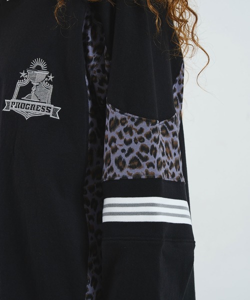 ROSE BUD(ローズバッド)の「OKIRAKU×ROSEBUD/LEOPARD PANEL FOOTBALL TOP(Tシャツ/カットソー・レディース・ブラック/オフホワイト・ONE SIZE)」の8枚目の写真