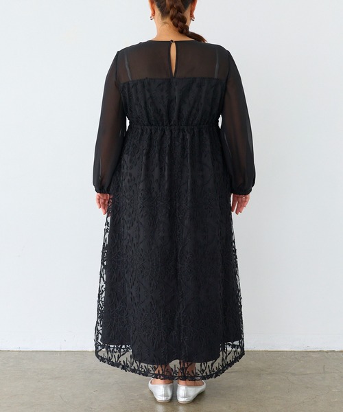 LAVEANGE（ラビアンジェ）の「チュール刺繍切替ワンピース｜ロング丈/オケージョン/結婚式/二次会/お呼ばれ（ワンピース・レディース・オレンジ/ブラック・M/LL/3L/4L/5L）」の5枚目の写真