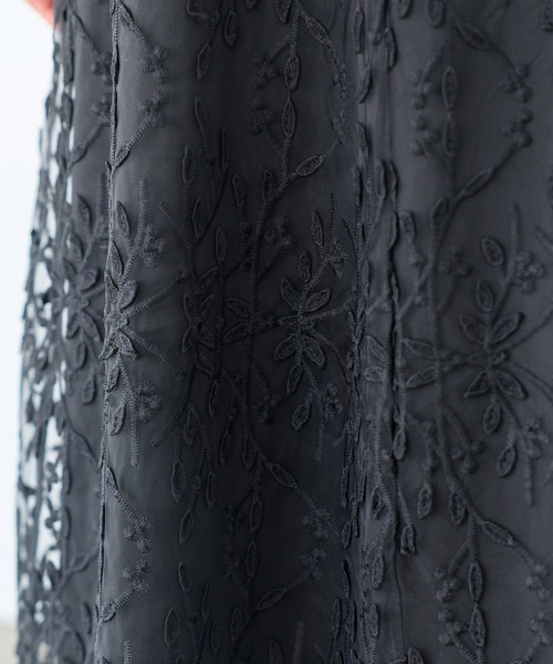 LAVEANGE（ラビアンジェ）の「チュール刺繍切替ワンピース｜ロング丈/オケージョン/結婚式/二次会/お呼ばれ（ワンピース・レディース・オレンジ/ブラック・M/LL/3L/4L/5L）」の11枚目の写真