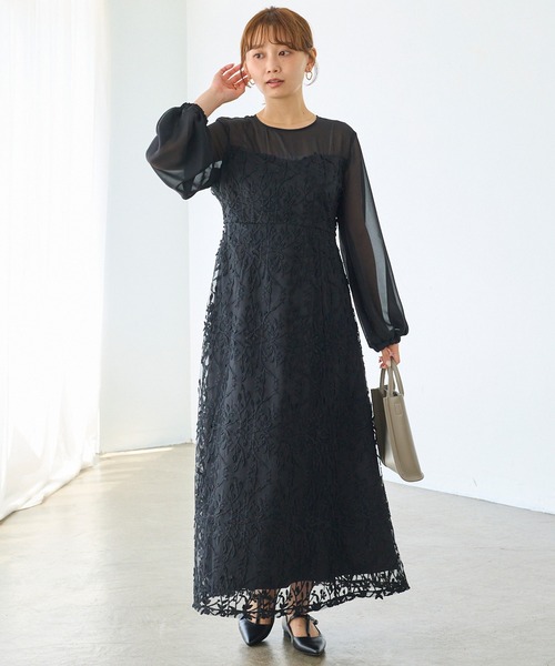 LAVEANGE（ラビアンジェ）の「チュール刺繍切替ワンピース｜ロング丈/オケージョン/結婚式/二次会/お呼ばれ（ワンピース・レディース・オレンジ/ブラック・M/LL/3L/4L/5L）」の17枚目の写真
