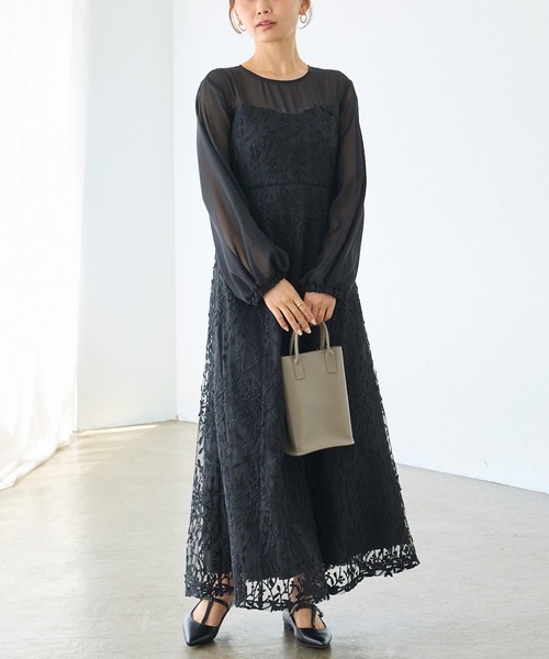 LAVEANGE（ラビアンジェ）の「チュール刺繍切替ワンピース｜ロング丈/オケージョン/結婚式/二次会/お呼ばれ（ワンピース・レディース・オレンジ/ブラック・M/LL/3L/4L/5L）」の18枚目の写真