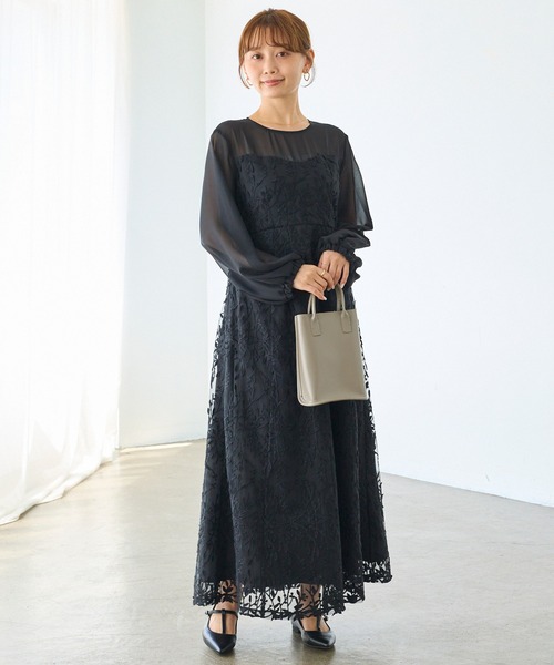 LAVEANGE（ラビアンジェ）の「チュール刺繍切替ワンピース｜ロング丈/オケージョン/結婚式/二次会/お呼ばれ（ワンピース・レディース・オレンジ/ブラック・M/LL/3L/4L/5L）」の20枚目の写真