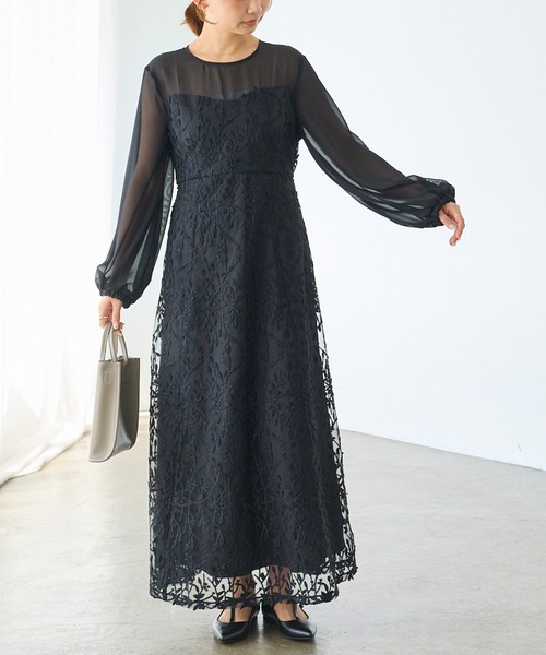 LAVEANGE（ラビアンジェ）の「チュール刺繍切替ワンピース｜ロング丈/オケージョン/結婚式/二次会/お呼ばれ（ワンピース・レディース・オレンジ/ブラック・M/LL/3L/4L/5L）」の19枚目の写真