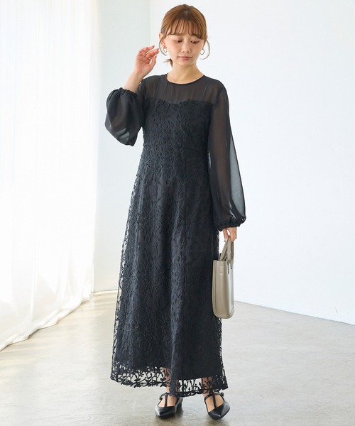 LAVEANGE（ラビアンジェ）の「チュール刺繍切替ワンピース｜ロング丈/オケージョン/結婚式/二次会/お呼ばれ（ワンピース・レディース・オレンジ/ブラック・M/LL/3L/4L/5L）」の21枚目の写真