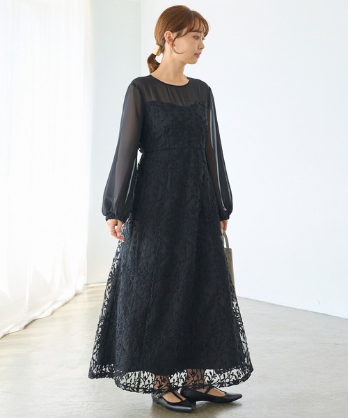 LAVEANGE（ラビアンジェ）の「チュール刺繍切替ワンピース｜ロング丈/オケージョン/結婚式/二次会/お呼ばれ（ワンピース・レディース・オレンジ/ブラック・M/LL/3L/4L/5L）」の22枚目の写真