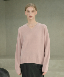 Merino Wool 100% V-neck Knit (pink)