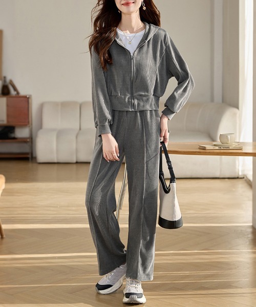ONEP STAR(ワンピスター)の「リラックスジップパーカー&パンツセットアップ(セットアップ・レディース・グレー・MEDIUM/LARGE/X-LARGE)」の8枚目の写真