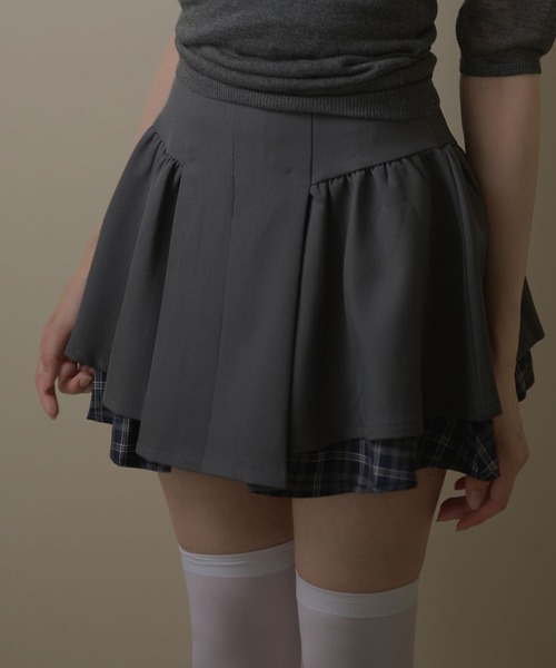M DOLLY（エムドリー）の「Check amelie flare skirt / チェックアメリーフレアスカート（スカート・レディース・グレー/ブラック・M/S）」の2枚目の写真