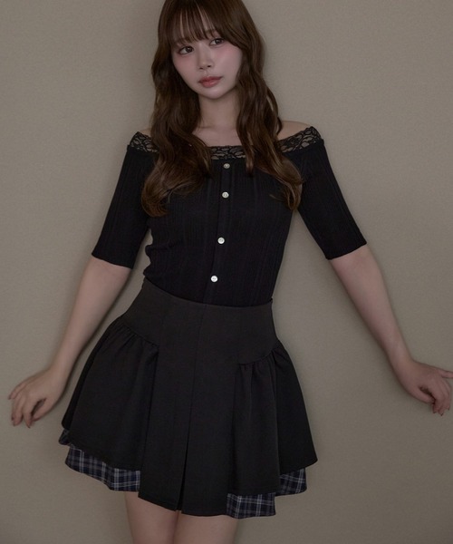 M DOLLY（エムドリー）の「Check amelie flare skirt / チェックアメリーフレアスカート（スカート・レディース・グレー/ブラック・M/S）」の5枚目の写真