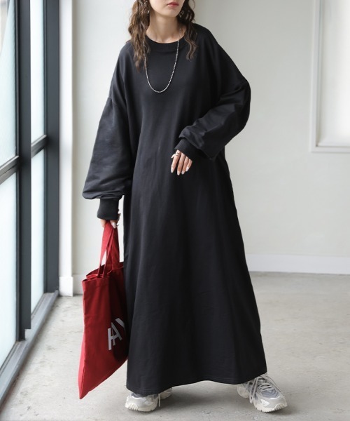 HUG.U(ハグユー)の「Tシャツ以上スウェット未満。 "ティート" 綿100% ロングワンピース(ワンピース・レディース・オレンジ/ピンク/グレー/ブルー/ブラウン/ブラック・FREE)」の21枚目の写真
