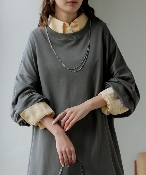 HUG.U(ハグユー)の「Tシャツ以上スウェット未満。 "ティート" 綿100% ロングワンピース(ワンピース・レディース・オレンジ/ピンク/グレー/ブルー/ブラウン/ブラック・FREE)」の16枚目の写真