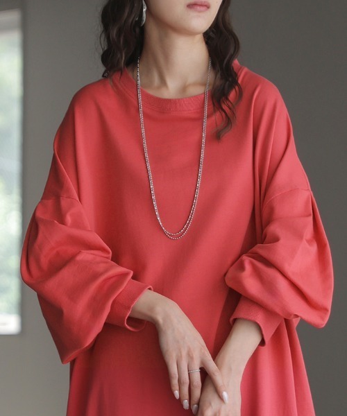 HUG.U(ハグユー)の「Tシャツ以上スウェット未満。 "ティート" 綿100% ロングワンピース(ワンピース・レディース・オレンジ/ピンク/グレー/ブルー/ブラウン/ブラック・FREE)」の10枚目の写真