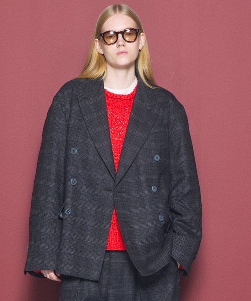 MAISON SPECIAL(メゾンスペシャル)の「《UNISEX》ツイーディーシャドウチェックプライムオーバーダブルブレストジャケット/Tweedy Shadow Check Prime-Over Double-breasted Jacket【MAISON SPECIAL/メゾンスペシャル】■セットアップ対応■(テーラードジャケット・メンズ・ブラック/チャコールグレー・2/1/0)」の2枚目の写真