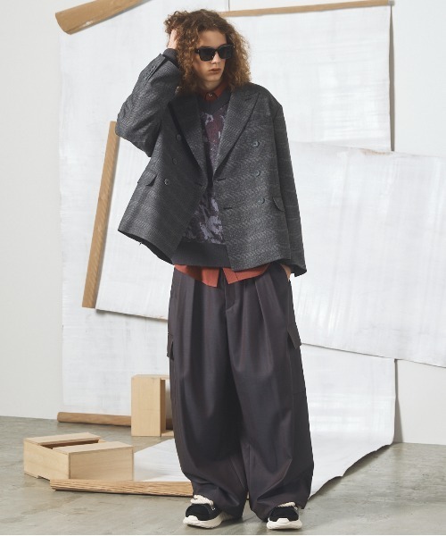 MAISON SPECIAL(メゾンスペシャル)の「《UNISEX》ツイーディーシャドウチェックプライムオーバーダブルブレストジャケット/Tweedy Shadow Check Prime-Over Double-breasted Jacket【MAISON SPECIAL/メゾンスペシャル】■セットアップ対応■(テーラードジャケット・メンズ・ブラック/チャコールグレー・2/1/0)」の3枚目の写真