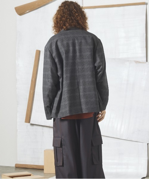 MAISON SPECIAL(メゾンスペシャル)の「《UNISEX》ツイーディーシャドウチェックプライムオーバーダブルブレストジャケット/Tweedy Shadow Check Prime-Over Double-breasted Jacket【MAISON SPECIAL/メゾンスペシャル】■セットアップ対応■(テーラードジャケット・メンズ・ブラック/チャコールグレー・2/1/0)」の6枚目の写真