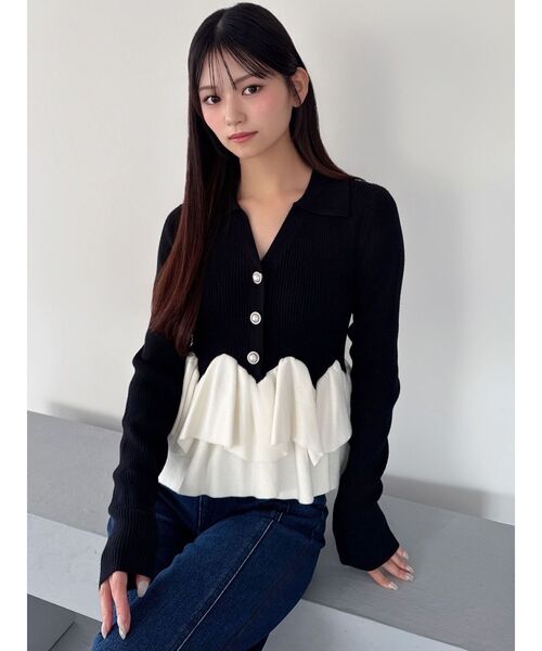 RESEXXY(リゼクシー)の「ポロカラーペプラムニットトップス(ニット/セーター・レディース・ピンク/ブラック/ホワイト・FREE)」の6枚目の写真