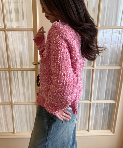 Ada.(エイダ)の「ポケット付き ツイード調 ビジューボタン カーディガン(カーディガン/ボレロ・レディース・ピンク/グリーン/ホワイト/ブラック・FREE)」の16枚目の写真