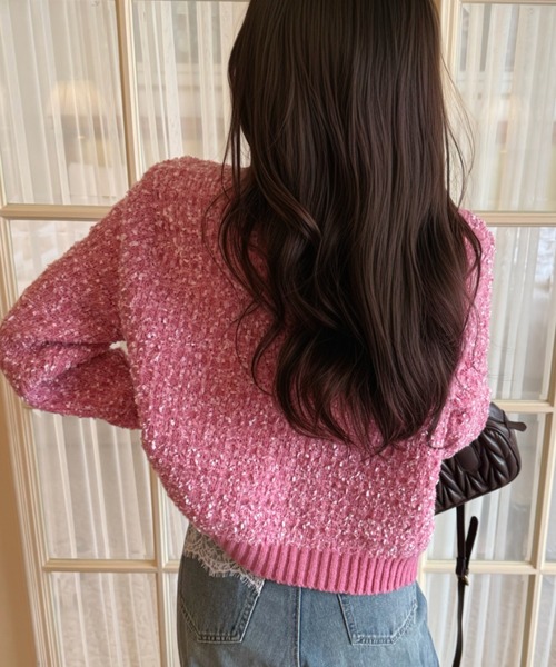 Ada.(エイダ)の「ポケット付き ツイード調 ビジューボタン カーディガン(カーディガン/ボレロ・レディース・ピンク/グリーン/ホワイト/ブラック・FREE)」の17枚目の写真