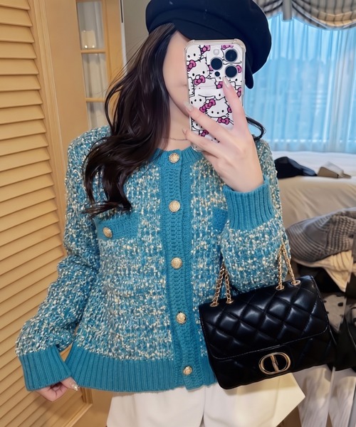 Ada.(エイダ)の「ポケット付き ツイード調 ビジューボタン カーディガン(カーディガン/ボレロ・レディース・ピンク/グリーン/ホワイト/ブラック・FREE)」の21枚目の写真