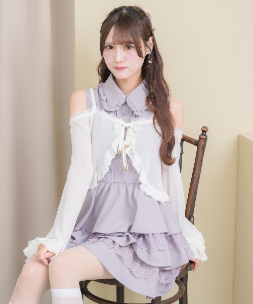 couture BY ROJITA(クチュールバイロジータ)の「オフショルカーディガンセットワンピース(ワンピース・レディース・ブラック/ピンク/ホワイト・FREE)」の2枚目の写真
