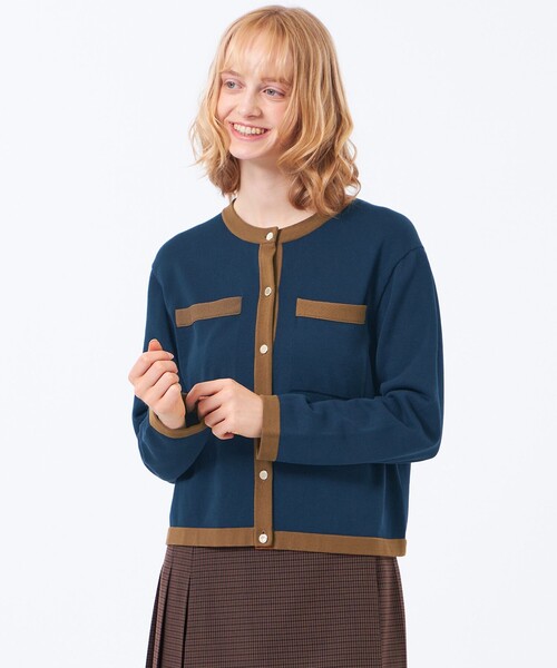 MACKINTOSH PHILOSOPHY(マッキントッシュ フィロソフィー)の「【ROYTON(ロイトン)】コットンニットジャケット(カーディガン/ボレロ・レディース・ダークネイビー/ベージュ/ブラウン系その他2/グレー系その他2・38)」の4枚目の写真