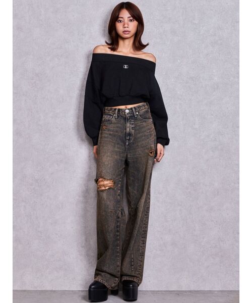 GYDA（ジェイダ）の「Symmetry GYDA short ラメスウェットトップス（Tシャツ/カットソー・レディース・ブラック/オフホワイト・FREE）」の13枚目の写真