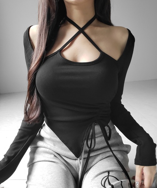 me+em select(ミームセレクト)の「【 3color 】クロスリボンスクエアネック長袖Tシャツ / cross ribbon square neck long sleeve T-shirts(Tシャツ/カットソー・レディース・ブラック/グレー/ホワイト・FREE)」の11枚目の写真