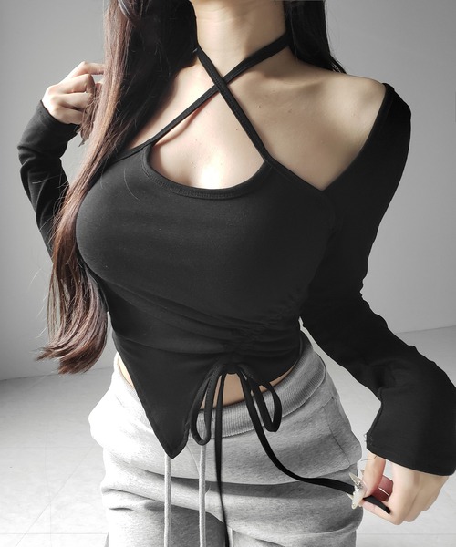 me+em select(ミームセレクト)の「【 3color 】クロスリボンスクエアネック長袖Tシャツ / cross ribbon square neck long sleeve T-shirts(Tシャツ/カットソー・レディース・ブラック/グレー/ホワイト・FREE)」の14枚目の写真