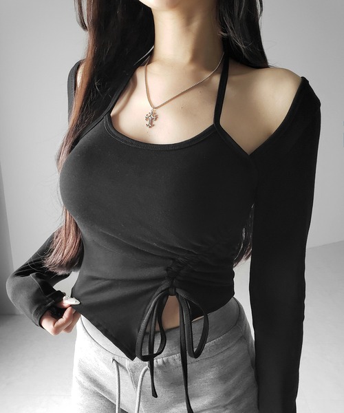 me+em select(ミームセレクト)の「【 3color 】クロスリボンスクエアネック長袖Tシャツ / cross ribbon square neck long sleeve T-shirts(Tシャツ/カットソー・レディース・ブラック/グレー/ホワイト・FREE)」の21枚目の写真