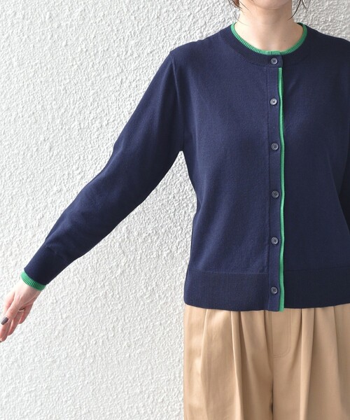 SHIPS Colors(シップス カラーズ)の「【WEB限定】SHIPS Colors:〈手洗い可能〉配色 ニット カーディガン◆(カーディガン/ボレロ・レディース・ブラウン/ネイビー/ベージュ・ONE SIZE)」の8枚目の写真
