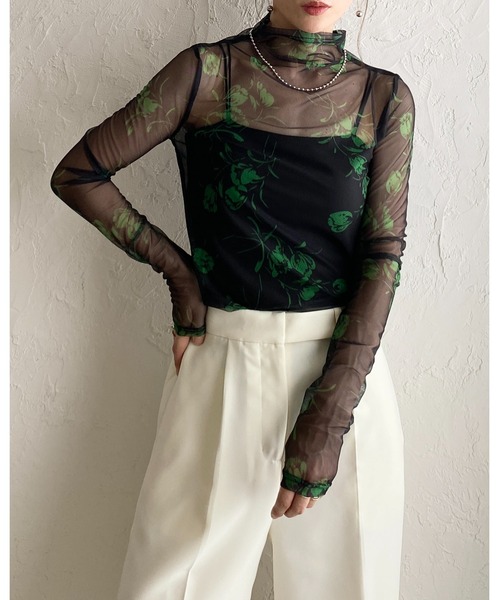 She's Closet（シーズクローゼット）の「プチハイネック 長袖 花柄シアートップスス（Tシャツ/カットソー・レディース・ネイビー/ブラック/アイボリー・FREE）」の21枚目の写真