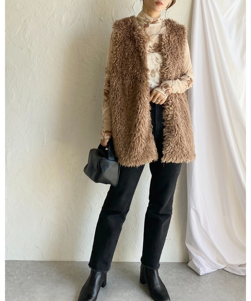 She's Closet（シーズクローゼット）の「プチハイネック 長袖 花柄シアートップスス（Tシャツ/カットソー・レディース・ネイビー/ブラック/アイボリー・FREE）」の14枚目の写真