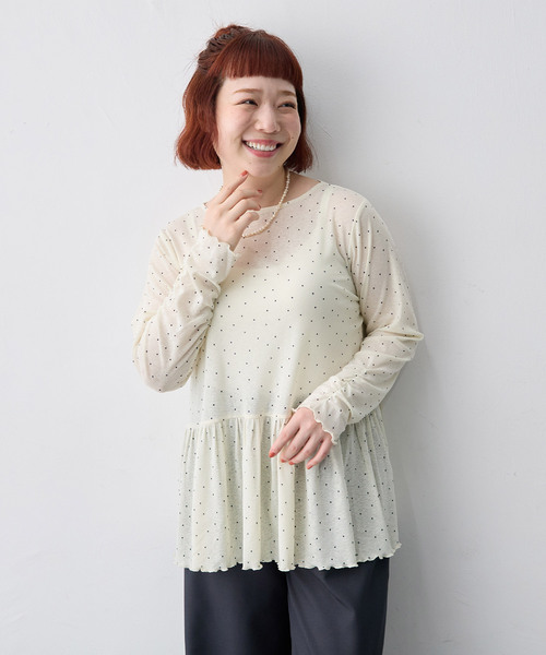 anyfee(エニフィー)の「【anyfee/大きいサイズ】ペプラムシアープルオーバー(Tシャツ/カットソー・レディース・ドット/オフホワイト・4L/5L/3L/LL)」の21枚目の写真