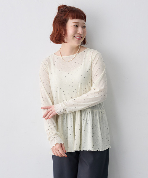 anyfee(エニフィー)の「【anyfee/大きいサイズ】ペプラムシアープルオーバー(Tシャツ/カットソー・レディース・ドット/オフホワイト・4L/5L/3L/LL)」の22枚目の写真